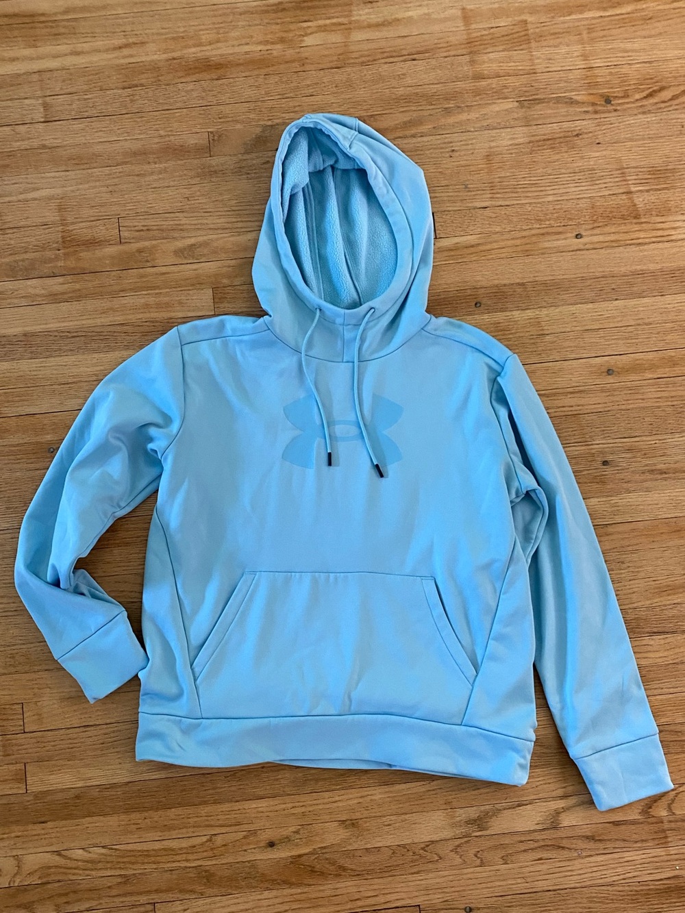 Women's M Under Armour Loose Cold Gear Light Blue Hoodie Pullover Front Pocket